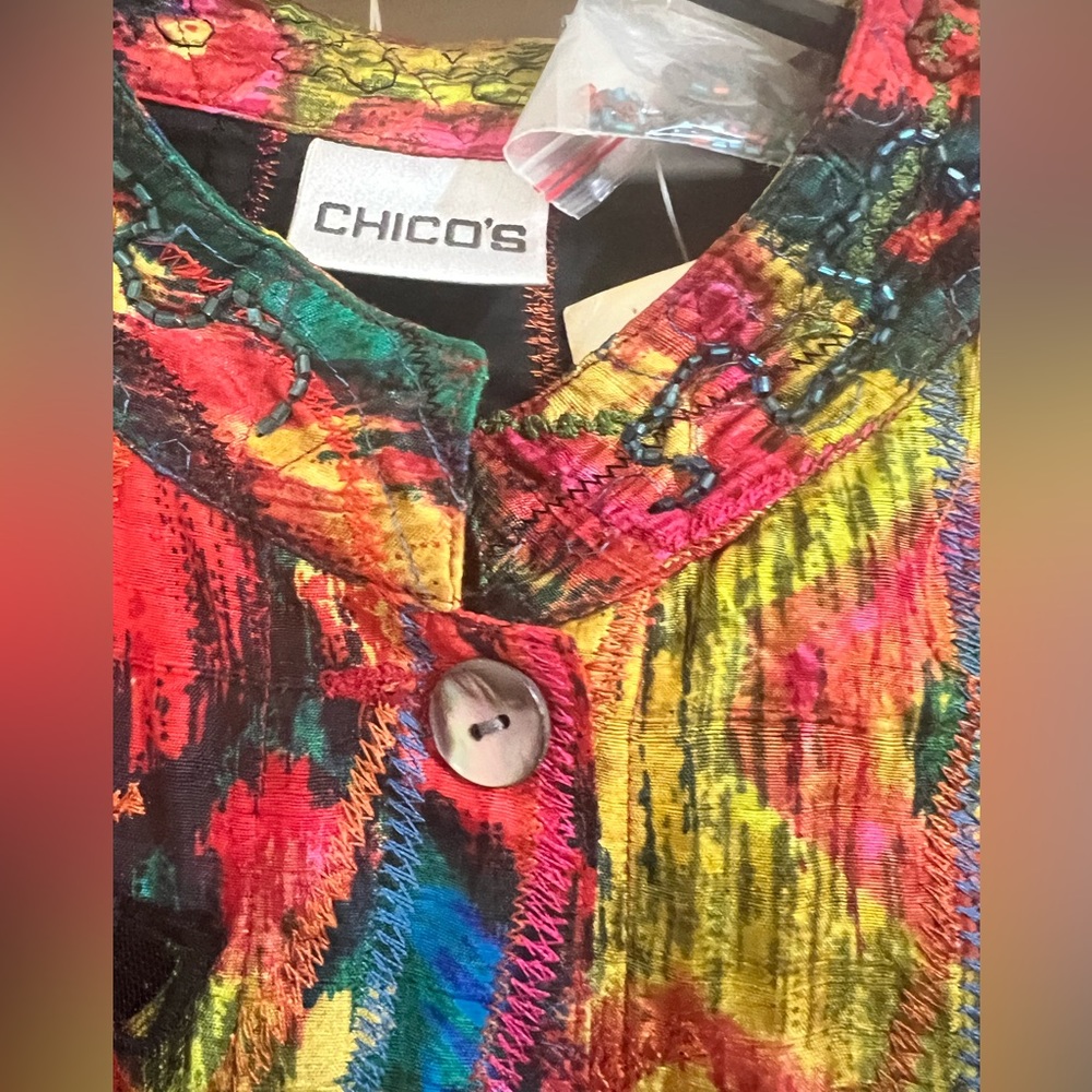 Chicos Multi Color Jacket 100% Silk Size 1 P2P 20